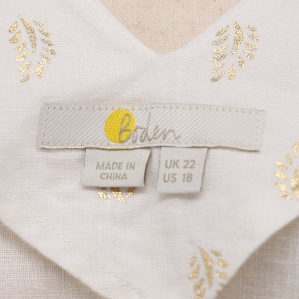 BODEN Alexandra Linen Foil Speckle V-neck Short-sleeve Top in White Size US 18 - Picture 5 of 6